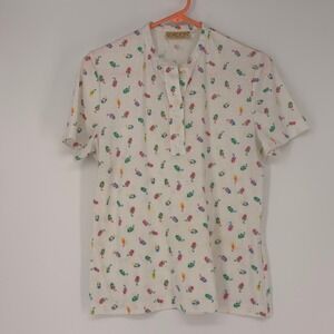 Gordon of Philadelphia Henley Top Women XL White Seahorse Print VTG 80s Nautical